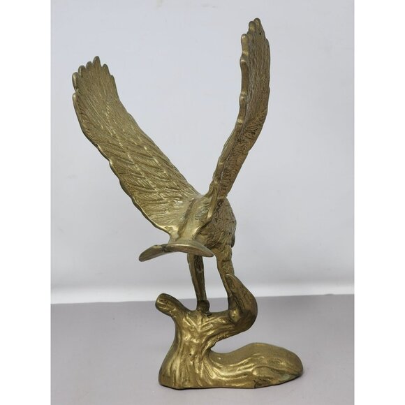 Brass‎ Eagle Figurine With Wings Spread On Branch Perch Decorative Statue - Picture 3 of 10